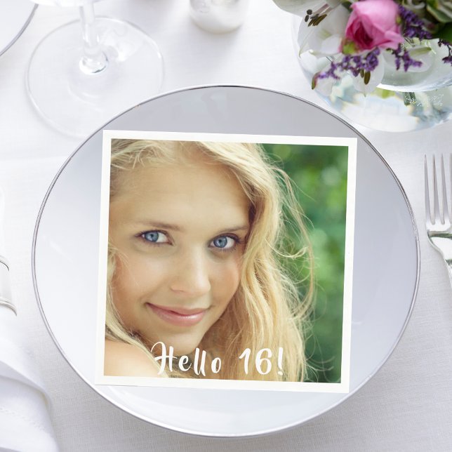 Sweet 16 photo hello 16 girl napkins (Creator Uploaded)