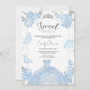 Sweet 16 Photo Invitation Dusty Blue Butterfly