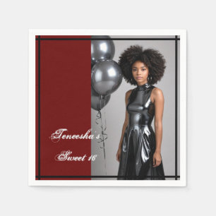 Sweet 16 Photo Party Napkin – Red & Black Art Deco
