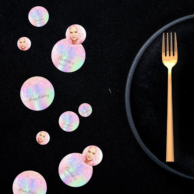 Sweet 16 photo pink glitter drip holographic photo confetti (Creator Uploaded)