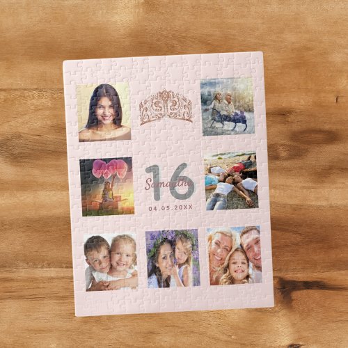 Sweet 16 photo rose gold blush pink tiara jigsaw puzzle