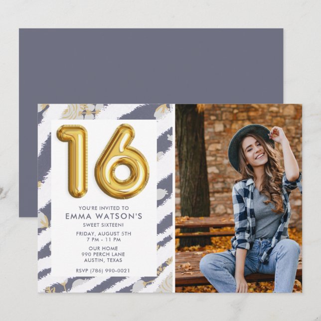 Sweet 16 Photo Sixteenth Birthday Party  Invitation (Front/Back)