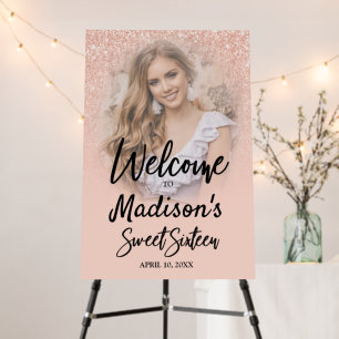 Sweet 16 Photo Welcome Sign Blush Pink & Rose Gold