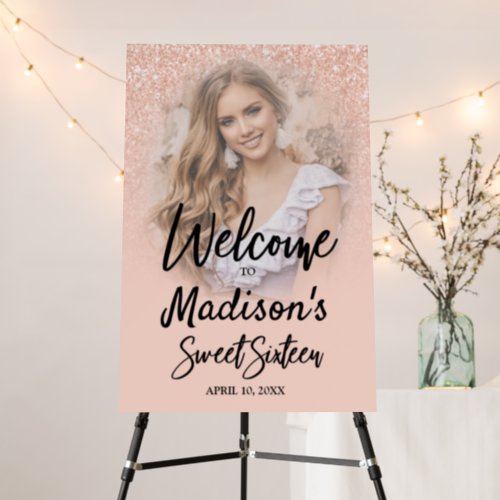 Sweet 16 Photo Welcome Sign Blush Pink  Rose Gold