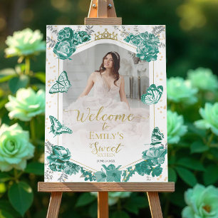 Sweet 16 Photo Welcome Sign Butterfly Green