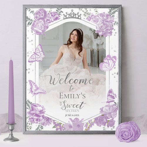 Sweet 16 Photo Welcome Sign Butterfly Lavender
