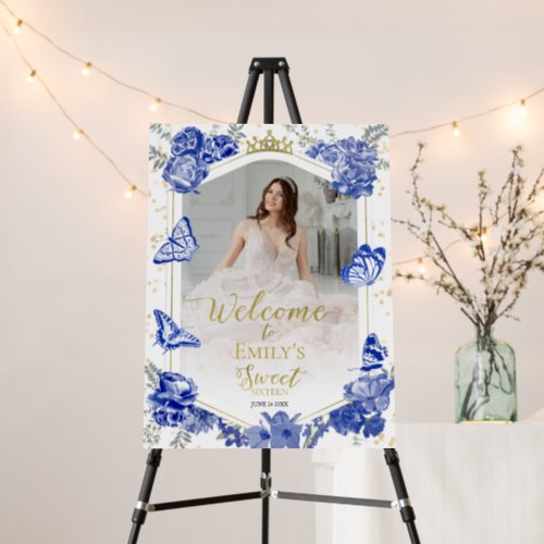 Sweet 16 Photo Welcome Sign Butterfly Royal Blue