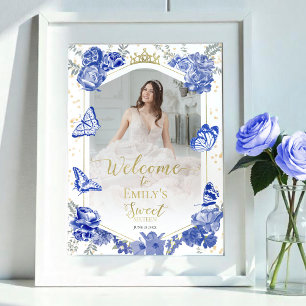 Sweet 16 Photo Welcome Sign Butterfly Royal Blue