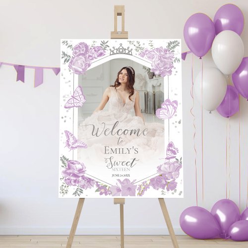 Sweet 16 Photo Welcome Sign Lavender Butterfly