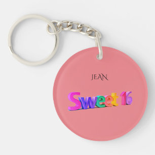 Sweet 16 pink acrylic keychain, personalized name. keychain