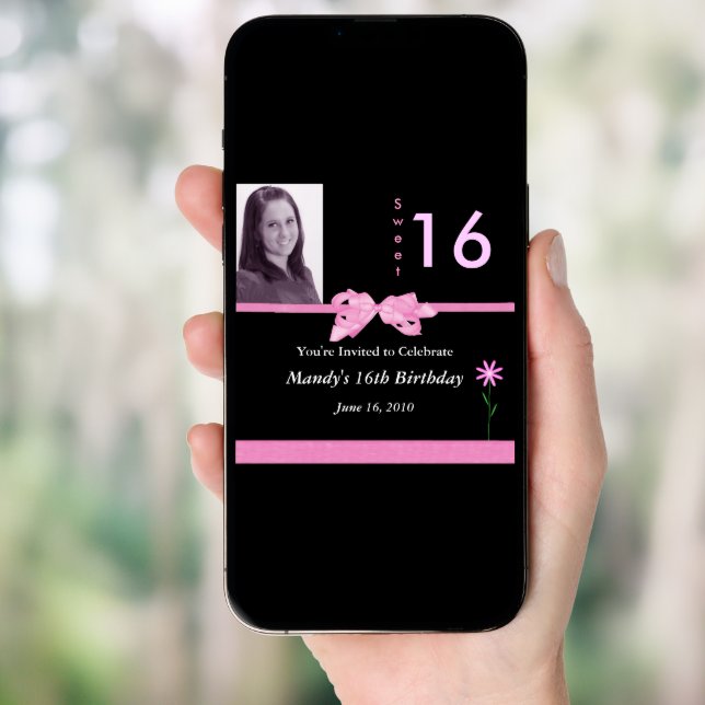 Sweet 16 Pink and Black Invitations (Front Digital)
