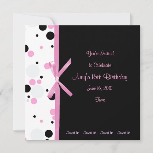 Sweet 16 Pink and Black Polka Dot Invitation
