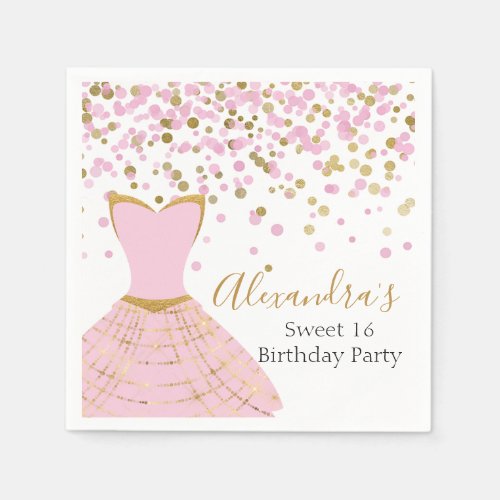 Sweet 16 Pink and Gold Foil Dress Paper Napkins