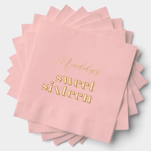Sweet 16 Pink and Gold Foil Stamped Napkins (Insitu (Stacked))