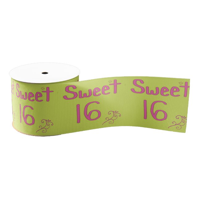 Sweet 16 Pink and Lime Grosgrain Ribbon (Spool)