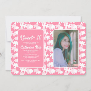 Sweet 16 Pink And White Puzzle Photo  Invitation