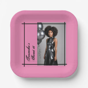 Sweet 16 Pink & Black – Custom Photo/Text Paper Plates