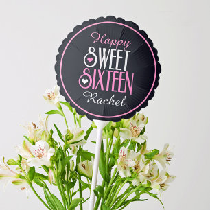 Sweet 16 Pink/Black Personalized Birthday Balloon