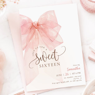 Sweet 16 Pink Bow Birthday Invitation