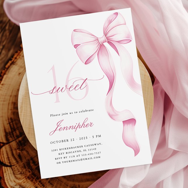 Sweet 16 Pink Bow Birthday Invitation (Creator Uploaded)