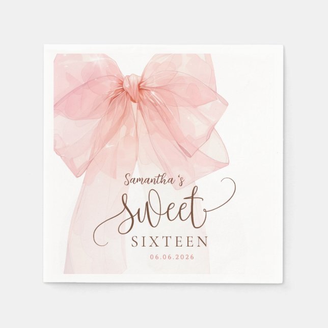 Sweet 16 Pink Bow Birthday party Napkins (Front)