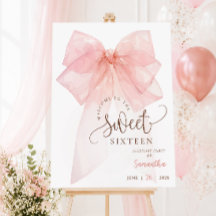 Sweet 16 Pink Bow Birthday party Welcome sign