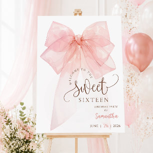 Sweet 16 Pink Bow Birthday party Welcome sign