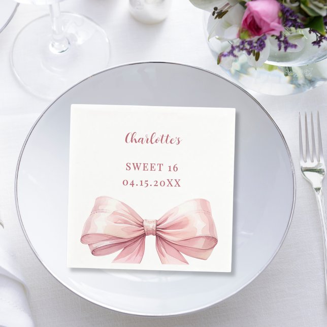 Sweet 16 pink bow elegant modern luncheon napkins (Creator Uploaded)