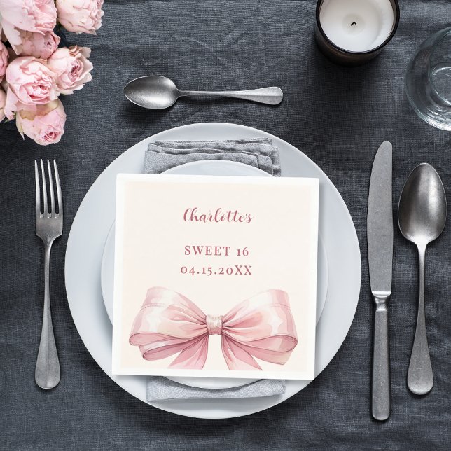 Sweet 16 pink bow ivory luncheon napkins (Creator Uploaded)