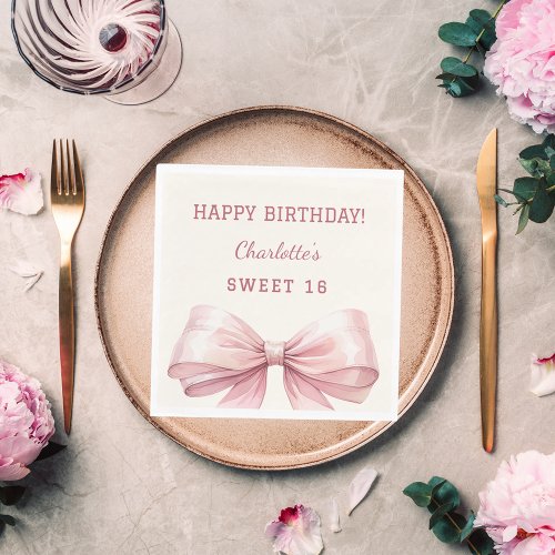 Sweet 16 pink bow ivory luncheon  napkins