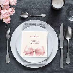 Sweet 16 pink bow ivory napkins