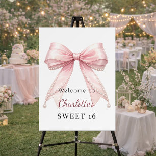 Sweet 16 pink bow ivory pearls white welcome foam board