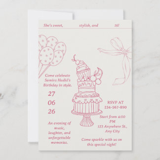 Sweet 16 Pink Bow Retro Birthday Invitation