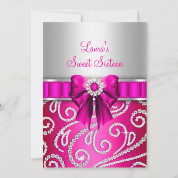 Sweet 16 Pink Bow & Sparkle Diamond Announcements by ExclusiveZazzle at Zazzle
