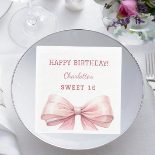 Sweet 16 pink bow white luncheon napkins