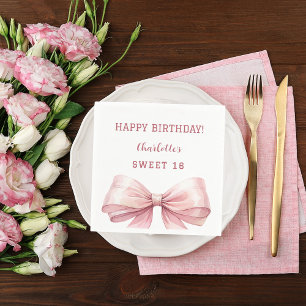 Sweet 16 pink bow white napkins