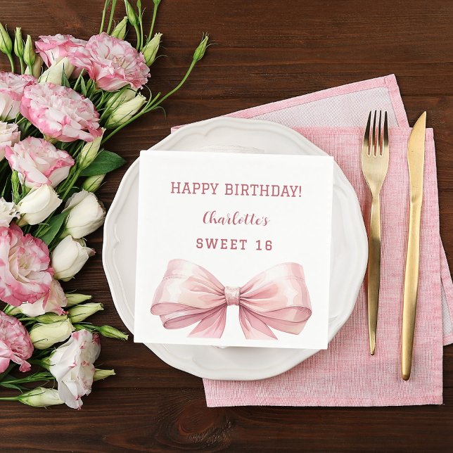 Sweet 16 pink bow white napkins (Creator Uploaded)