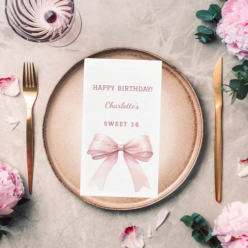 Sweet 16 pink bow white paper guest towels