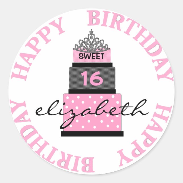 Sweet 16 Pink Cake Classic Round Sticker (Front)