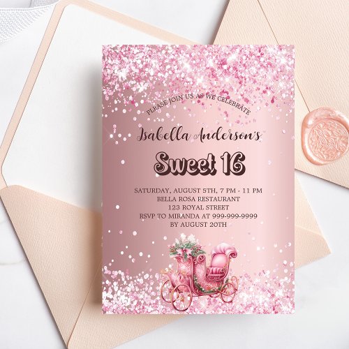 Sweet 16 pink carriage elegant invitation