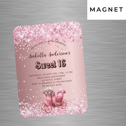 Sweet 16 pink carriage luxury invitation magnet