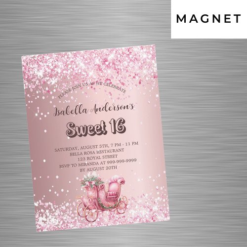 Sweet 16 pink carriage luxury magnetic invitation