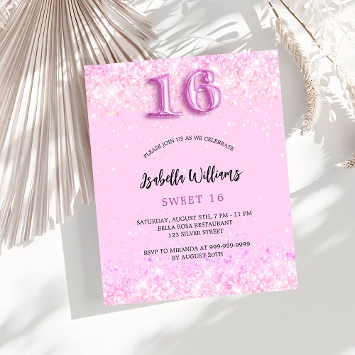 Sweet 16 pink confetti girl budget invitation flyer