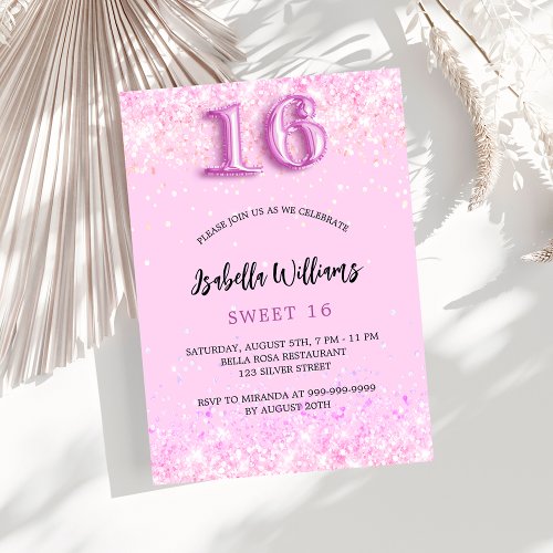 Sweet 16 pink confetti girl party invitation postcard