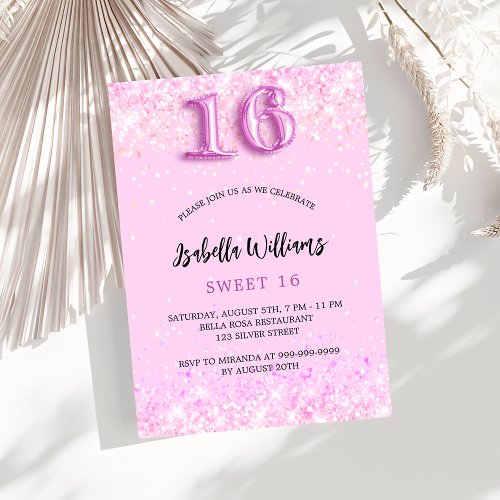 Sweet 16 pink confetti girl party luxury invitation