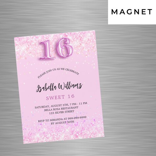 Sweet 16 pink confetti girl party luxury magnetic invitation
