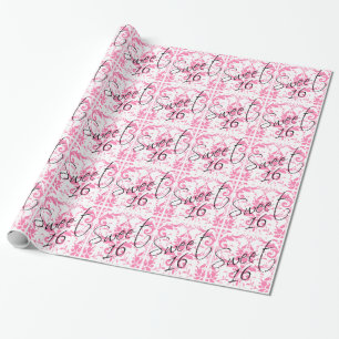 Sweet 16 Pink Damask Girly Birthday Party Wrapping Paper