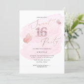 Sweet 16 Pink Diamond Butterflies Watercolor Invitation (Standing Front)