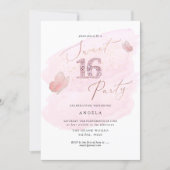 Sweet 16 Pink Diamond Butterflies Watercolor Invitation (Front)