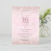 Sweet 16 Pink Diamond Glitters Watercolor Invitation (Standing Front)